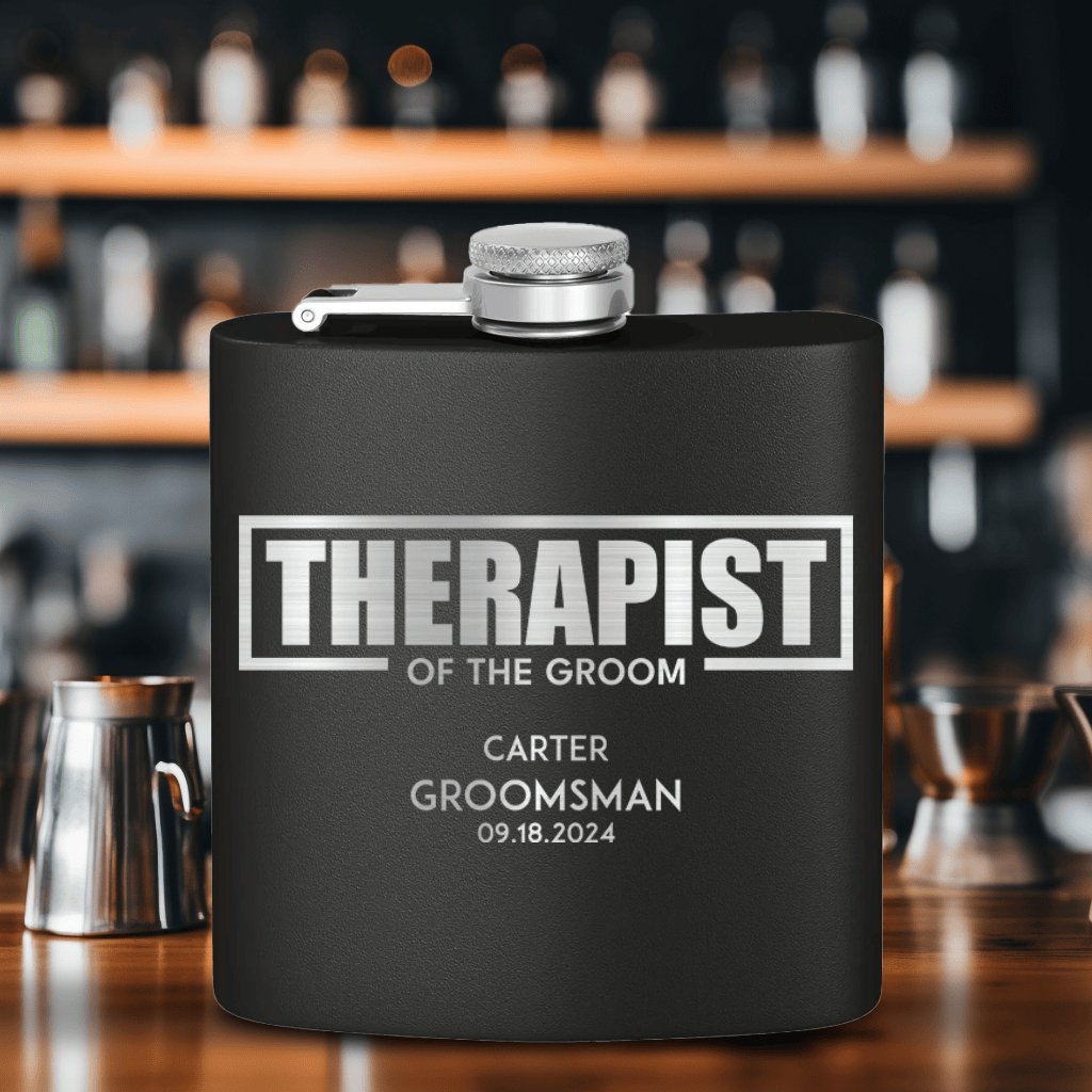 Therapist Of The Groom Flask - Groovy Groomsmen Gifts