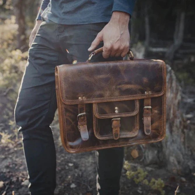 Messenger Bag Top Grain Buffalo Leather Briefcase by Groovy Groomsmen Gifts