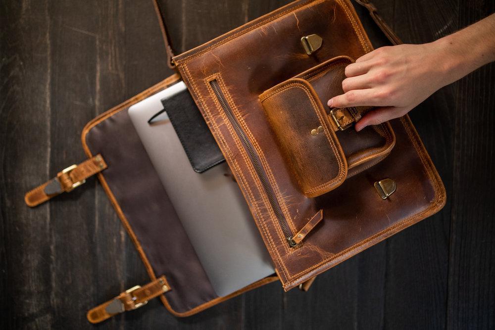 Messenger Bag Top Grain Buffalo Leather Briefcase by Groovy Groomsmen Gifts