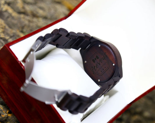 Watches Engraved Black Wood Watch by Groovy Groomsmen Gifts