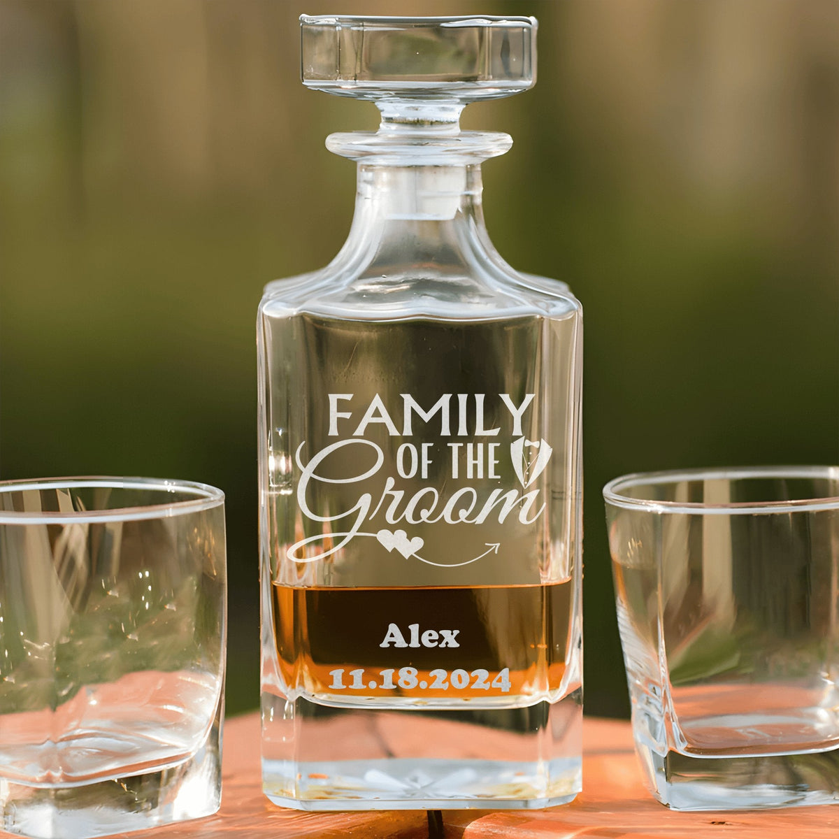 Wedding Day Whiskey Decanter Family Of The Groom Decanter by Groovy Groomsmen Gifts