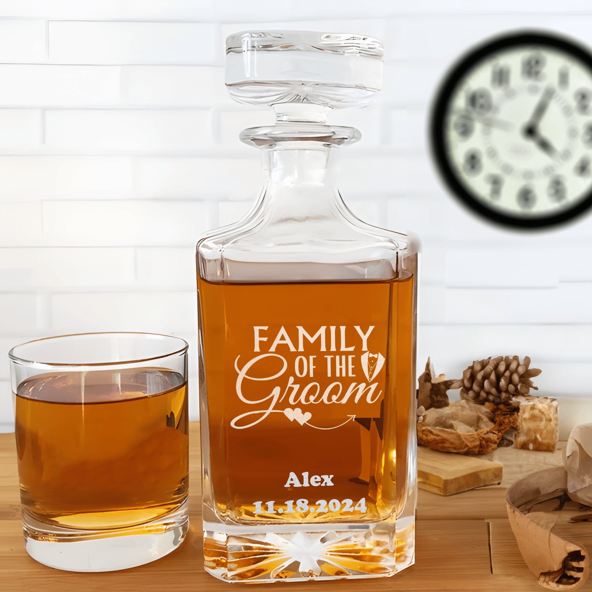 Wedding Day Whiskey Decanter Family Of The Groom Decanter by Groovy Groomsmen Gifts