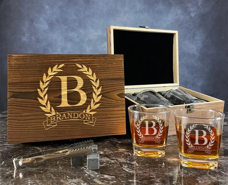 Whiskey Glass Set Whiskey Stone Gift Set by Groovy Groomsmen Gifts