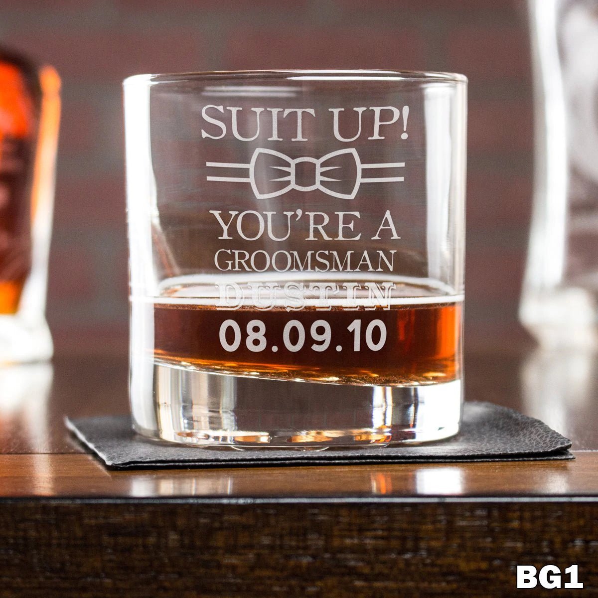 Whiskey Glass Suit Up Rocks Glass - Design: BG1 by Groovy Groomsmen Gifts