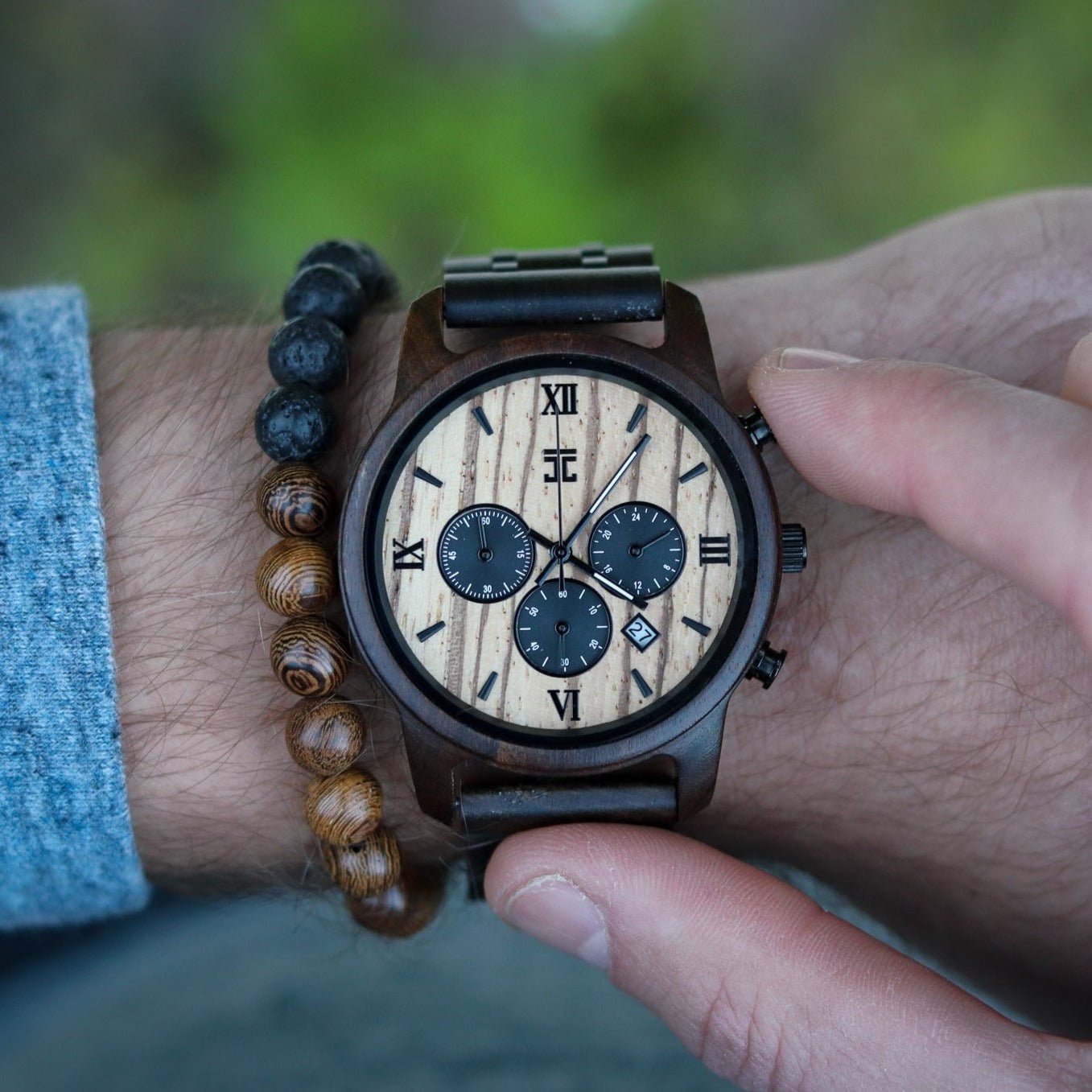 Wooden Watch Wild | Black Sandalwood & Zebrawood Chronograph by Groovy Groomsmen Gifts