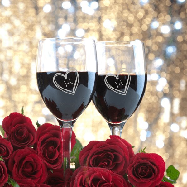 Wine Glass Couple&#39;s Heart Stem Wine Glass by Groovy Groomsmen Gifts