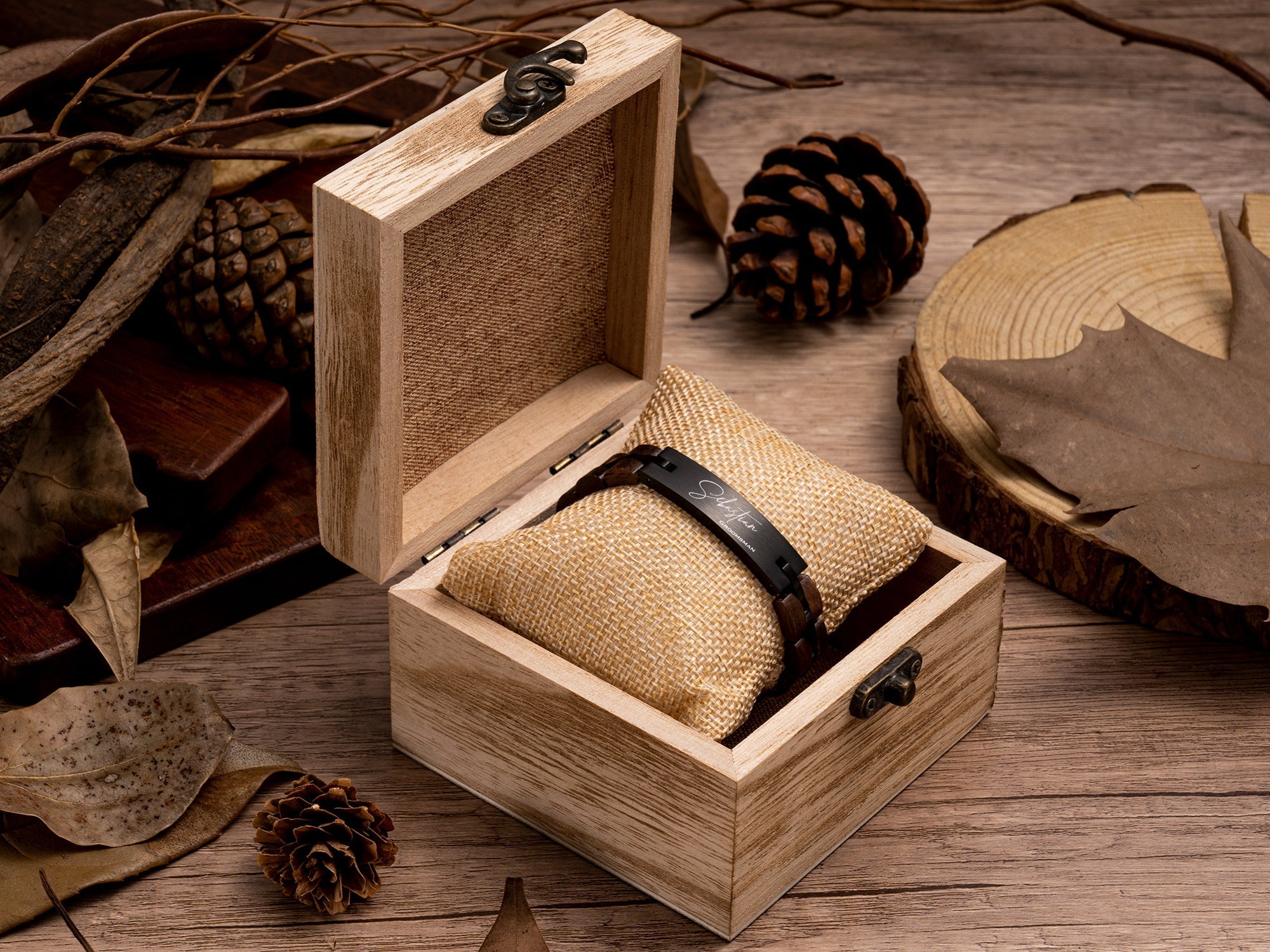 Bracelet Wooden Engraved Bracelet by Groovy Groomsmen Gifts