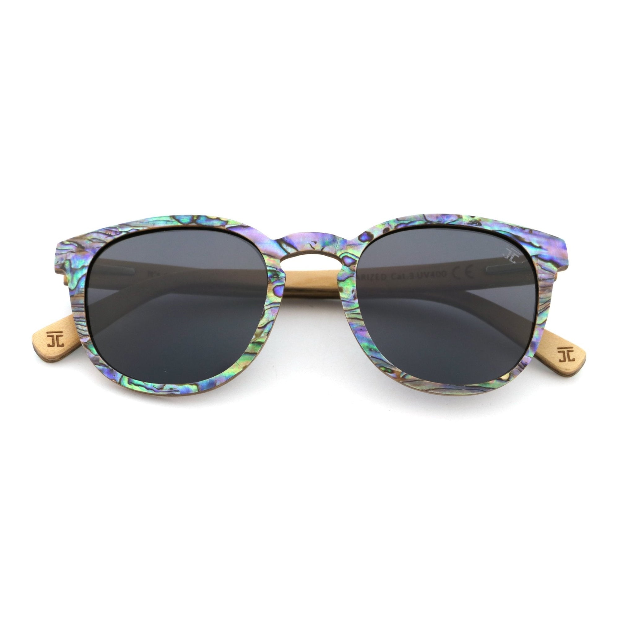 Wooden Sunglasses AquaWave, Square | Abalone by Groovy Groomsmen Gifts