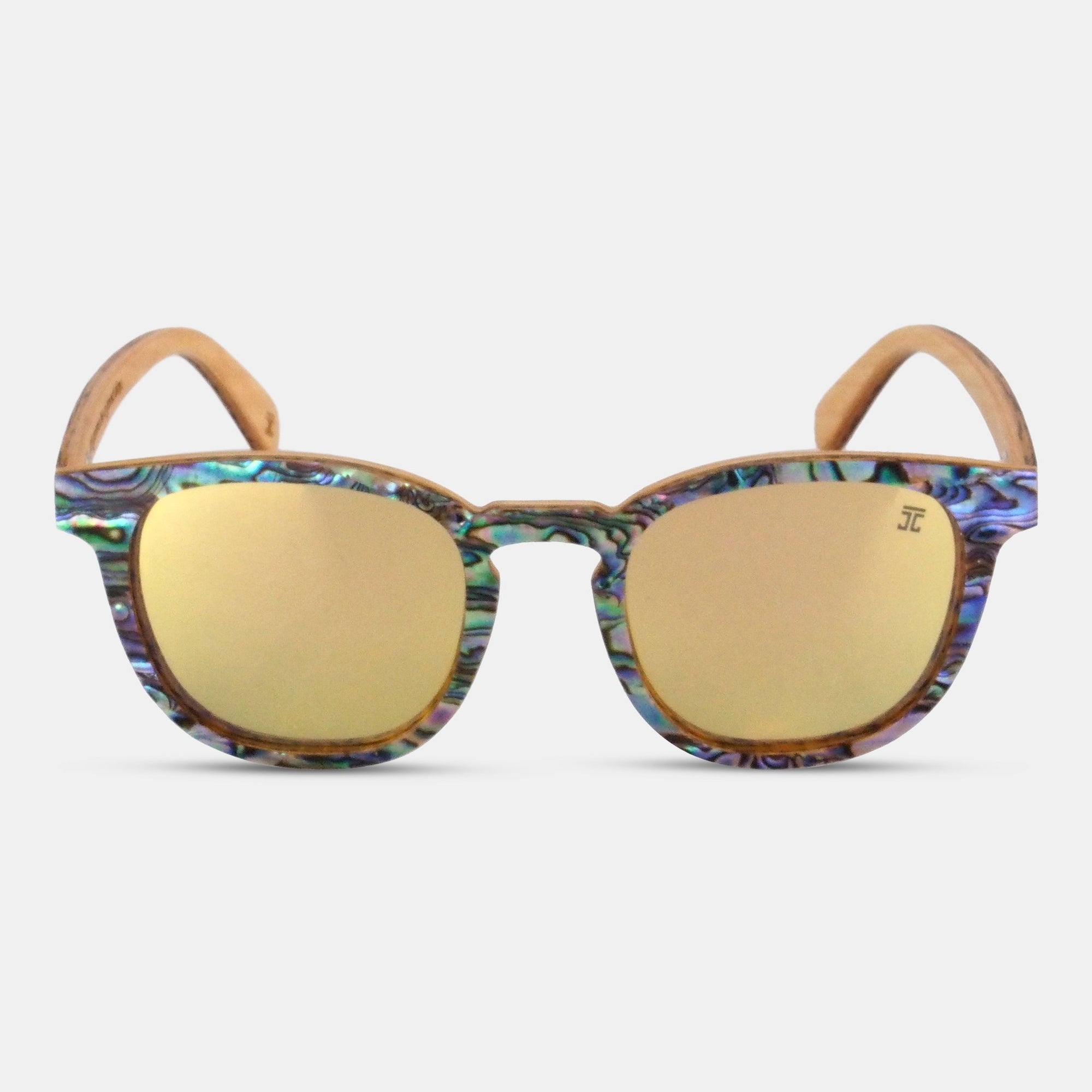 Wooden Sunglasses AquaWave, Square | Abalone by Groovy Groomsmen Gifts