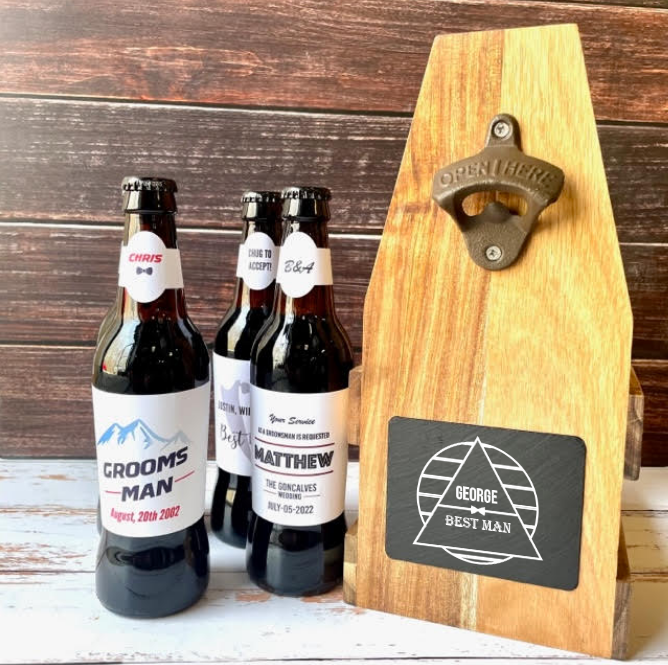 Personalized Beer Carrier with Groomsmen Beer Labels 9” L x 5.63
