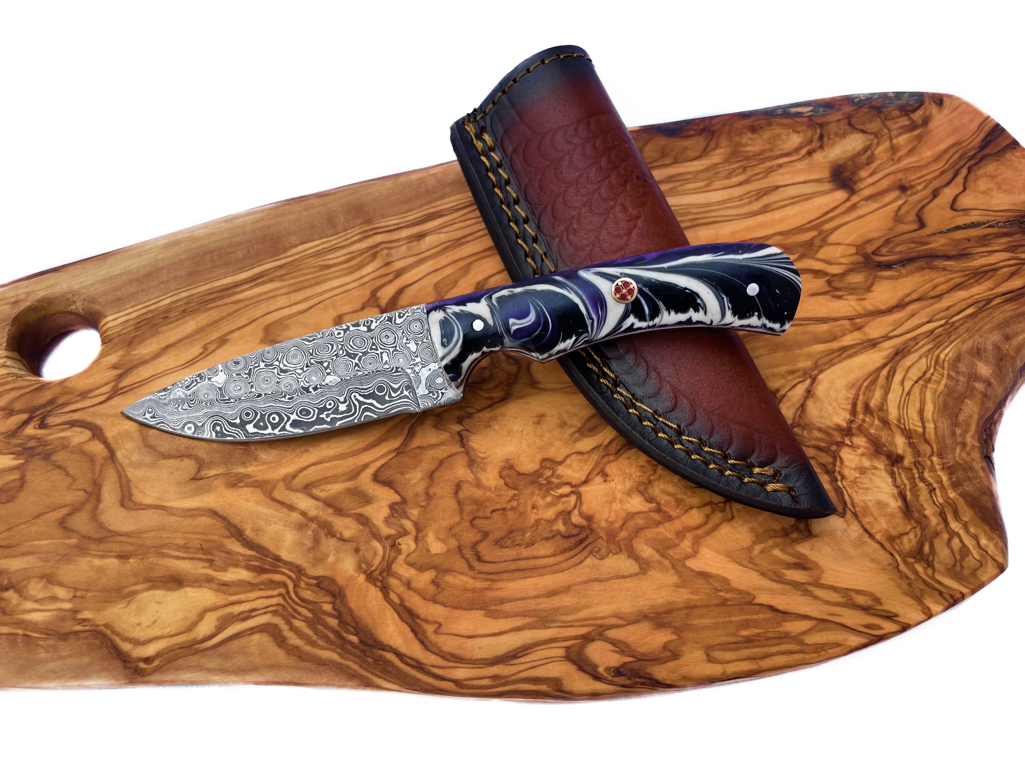 Purple Handle Damascus Knife - Groovy Guy Gifts