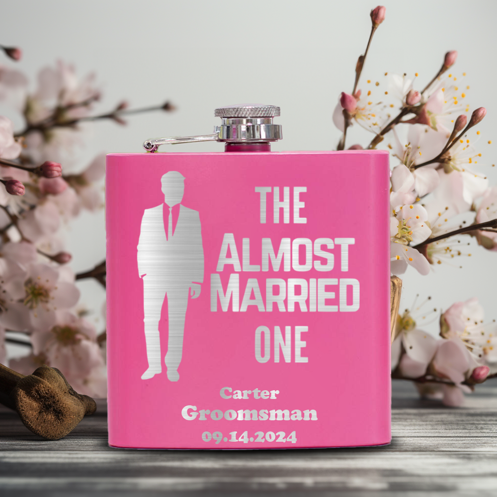 Pink Bachelor Party Flask With The Almost Married One Design