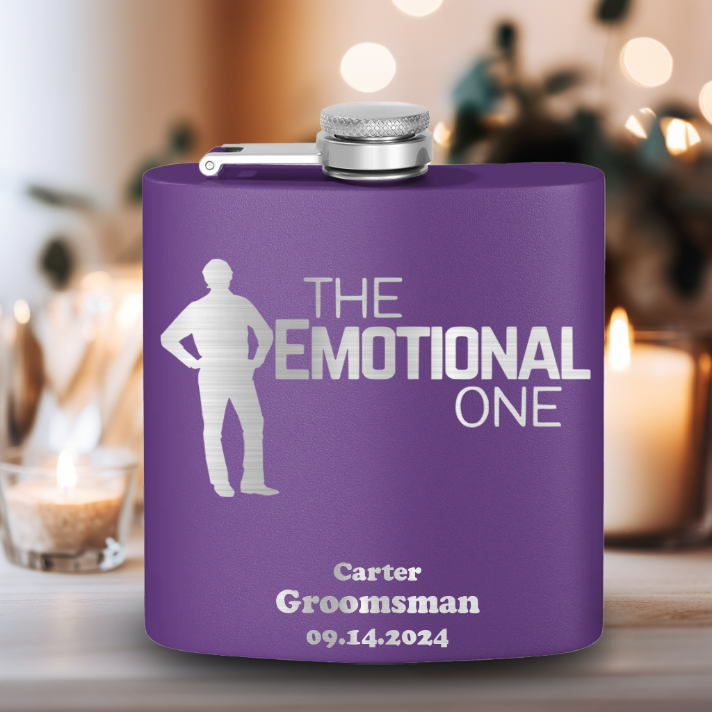 Purple Bachelor Party Flask With The Emotional One Design