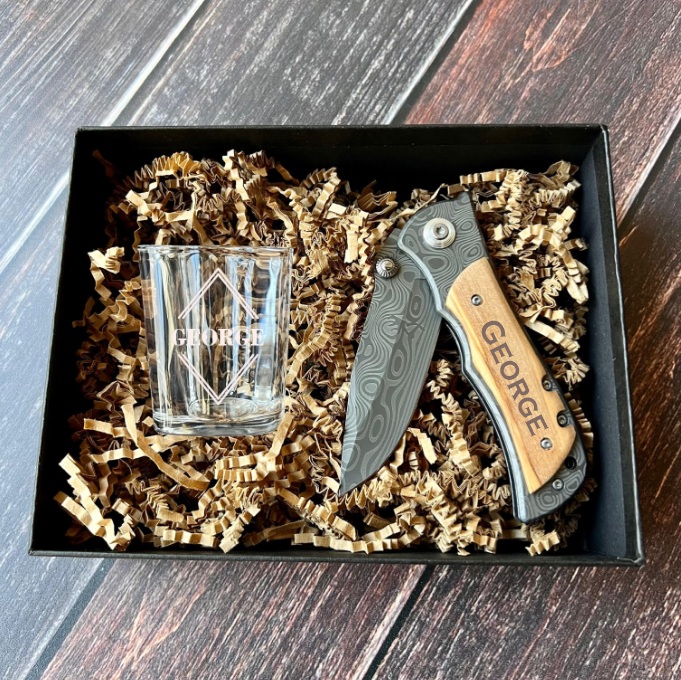 Personalized Anniversary Knife with Custom Engraved Box - Groovy