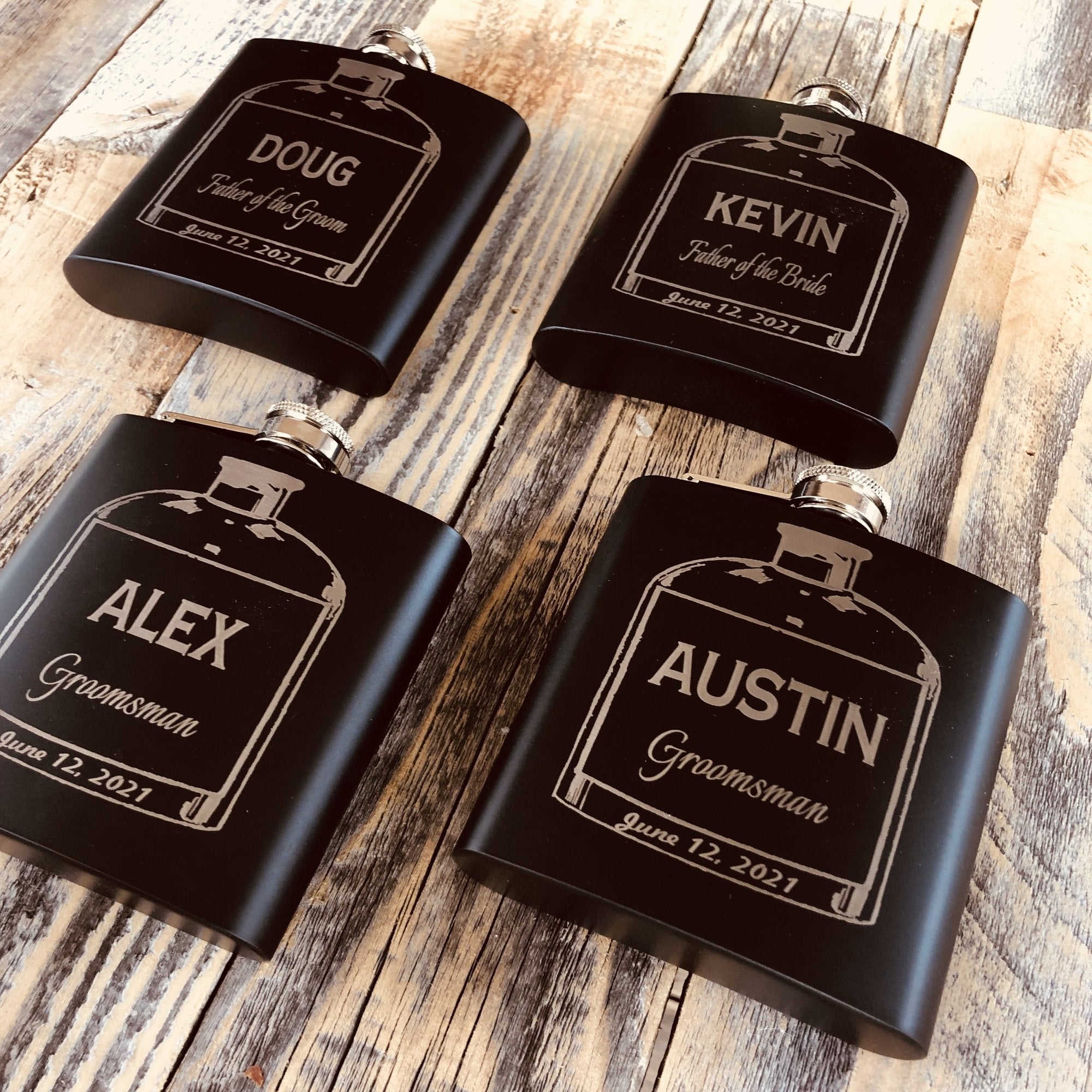Custom Murano Stainless Steel Hip Flasks 6 oz. Set of 10, Personalized Bulk  Pack - Screw on Cap, Great for Wedding Party Gifts, Groomsmen Gifts