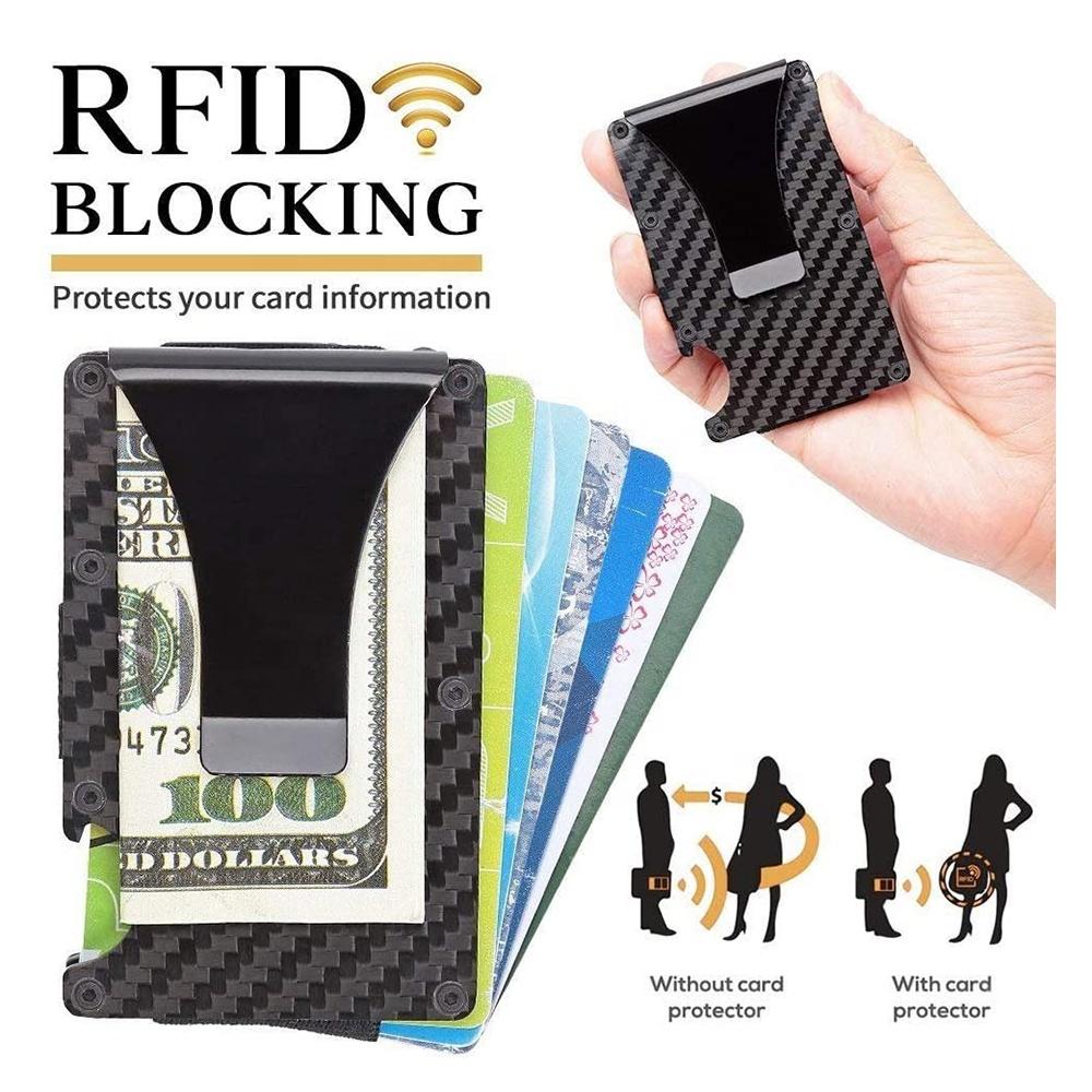 Carbon Fiber Credit Card Holder With Metal Money Clip -nfc Rfid