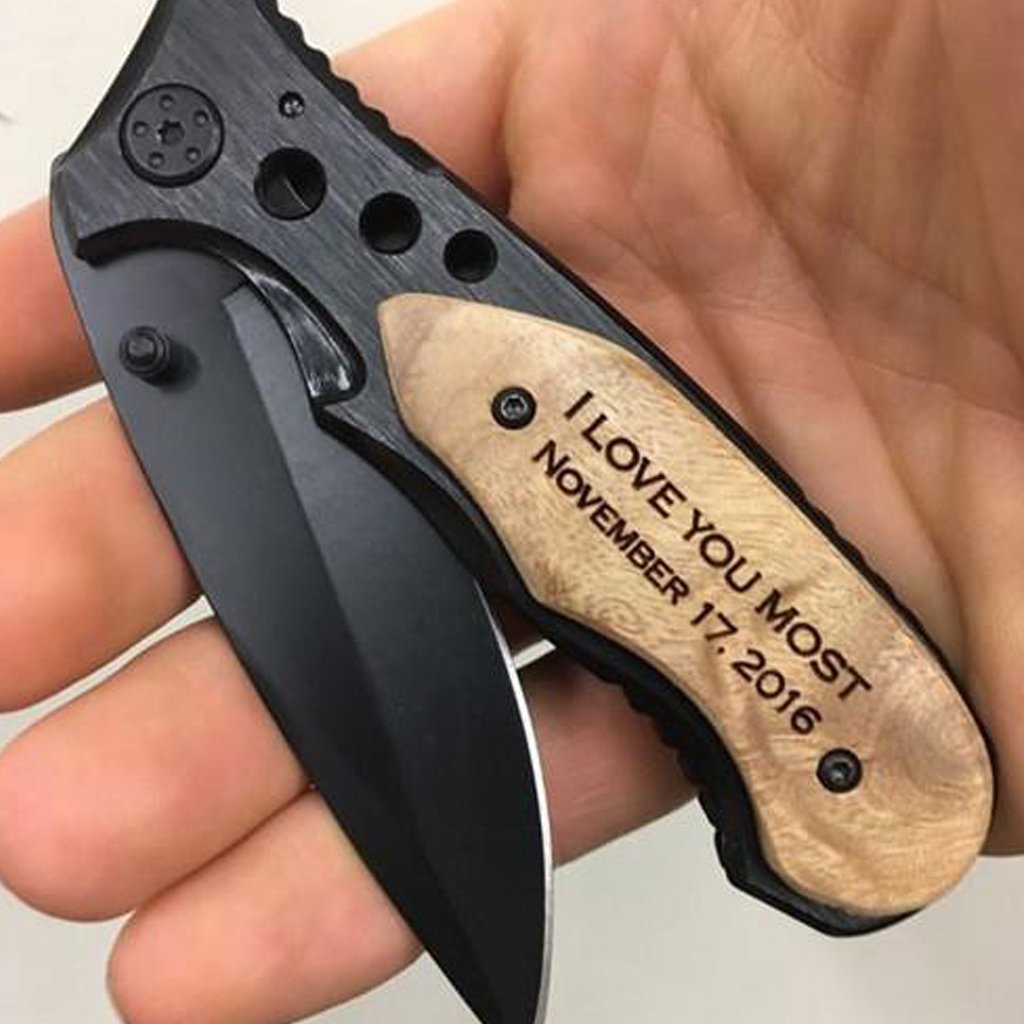 Personalized Engraved Damascus Pocket Knife for Him - Groovy Guy Gifts